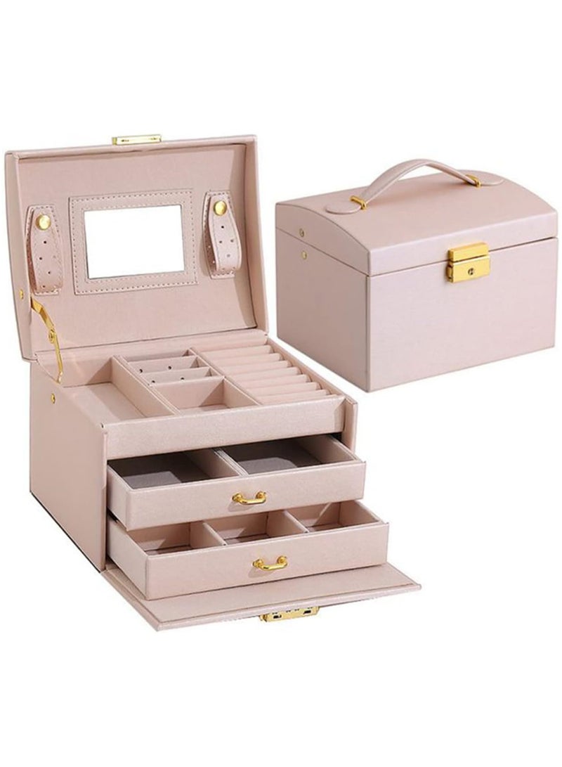 Soofam Jewelry Box Organizer for Women Girls, 3-Layer Jewelry Organizer with Lock and Drawer, Removable Grids Tray Storage Case for Earring Rings Necklaces Bracelets Sunglasse (Pink) - Image 1