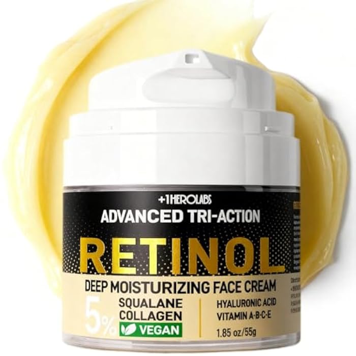 +1HEROLABS Retinol Moisturizer Anti-Aging Face Cream - Triple Retinol, 5% Squalane, Hyaluronic Acid, Collagen, Peptides, Niacinamide - Hydrating & Firming Wrinkle Night Cream, Fragrance Free, 1.85oz (Pack of 1) - Image 1