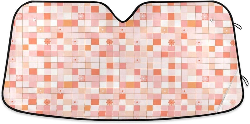 KLL Sun Visor for car Windshield, Foldable heatshield acesorios para coches 57x31.5 Inch, Squares Gold Orange Cherry Blossom - Image 1