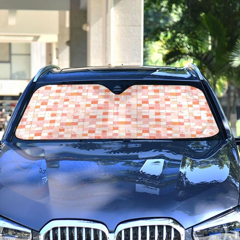 KLL Sun Visor for car Windshield, Foldable heatshield acesorios para coches 57x31.5 Inch, Squares Gold Orange Cherry Blossom - Image 4