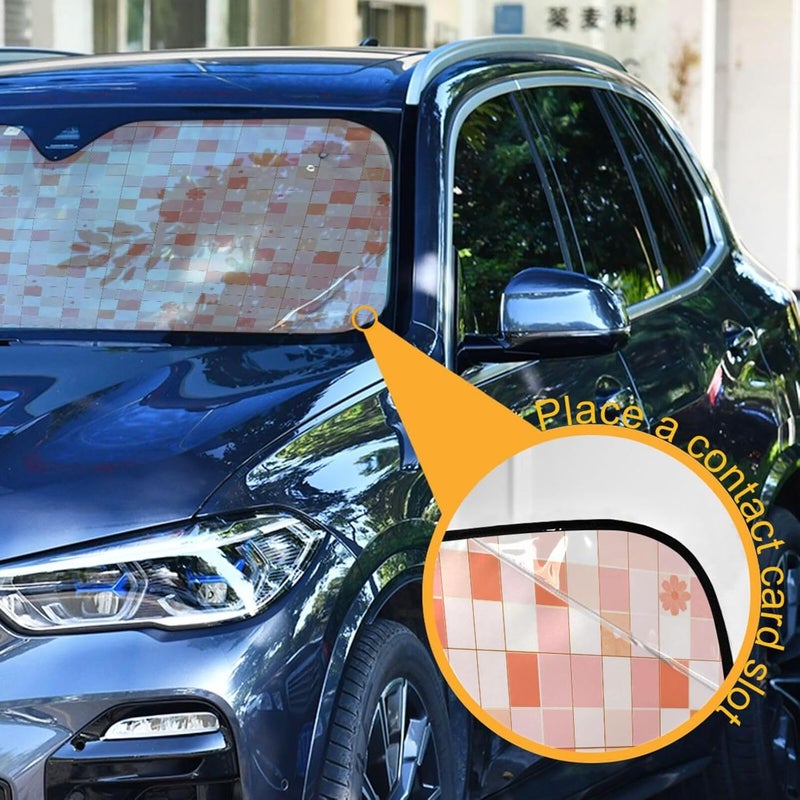 KLL Sun Visor for car Windshield, Foldable heatshield acesorios para coches 57x31.5 Inch, Squares Gold Orange Cherry Blossom - Image 3