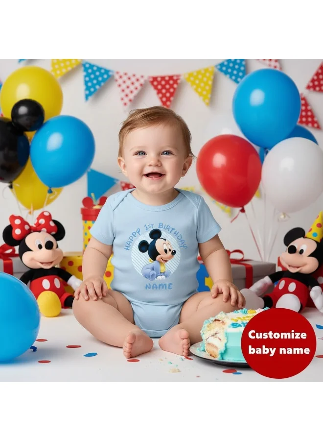 Matching Family Outfits  Personalised Happy Birthday T-shirts for Baby | Cotton Half-Sleeve Romper for Baby|Blue  | Best Price UAE