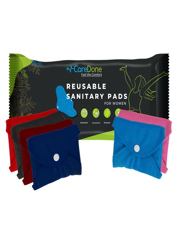CareDone Multicolor Reusable Cloth Period Pads Washable Napkin for Heavy Flow Leakproof Overnight Protects,Large Sanitary Pads Set (Pack of 6)