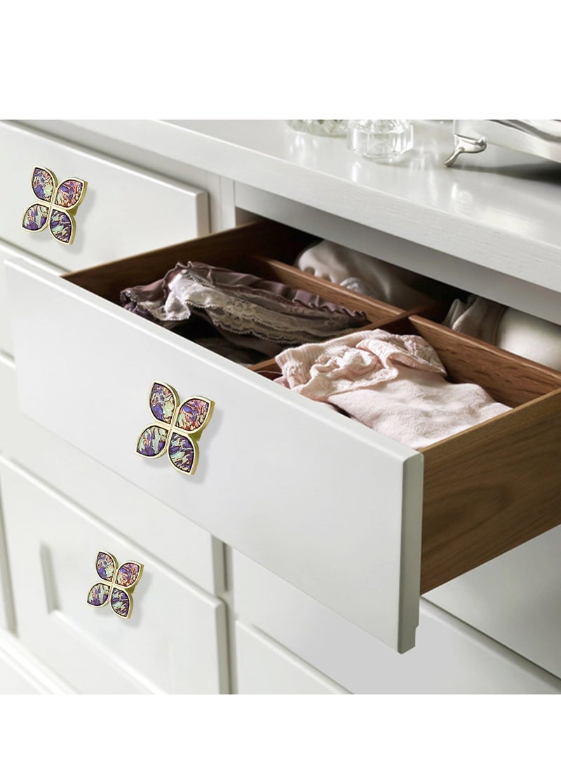 Cobest Knobs Four-Leaf Clover Brass Pulls Handles, Gold Knobs Dresser Knobs Clover Cabinet Handles with Screws for Dresser Drawers Kitchen Cabinet Watercolor, 6 pcs - Image 5