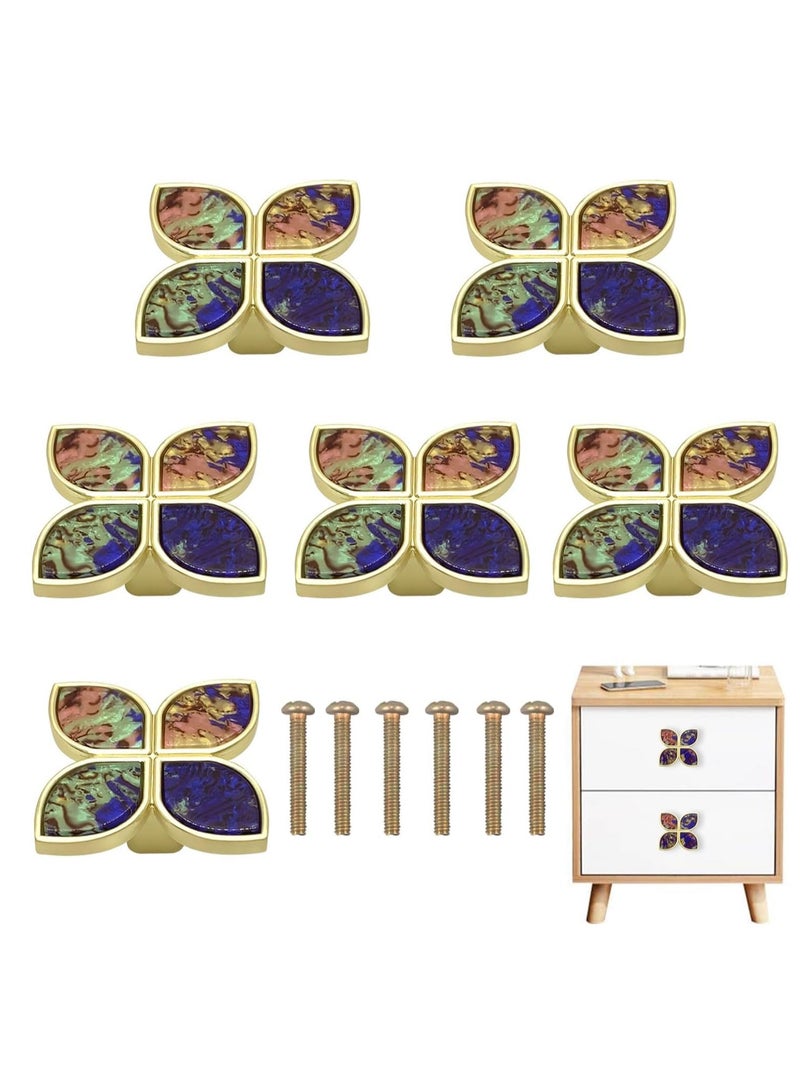 Cobest Knobs Four-Leaf Clover Brass Pulls Handles, Gold Knobs Dresser Knobs Clover Cabinet Handles with Screws for Dresser Drawers Kitchen Cabinet Watercolor, 6 pcs - Image 1