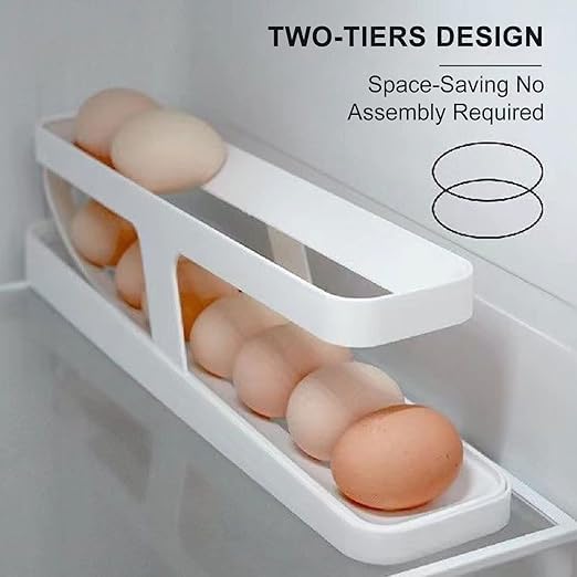 ZENOP Plastic 2Tier Rolling Egg Dispenser 1214 Eggs Egg Tray SpaceSaving And Durable Storage Solution With GravityFed Design Pack Of 1 White Rectangular - Image 3