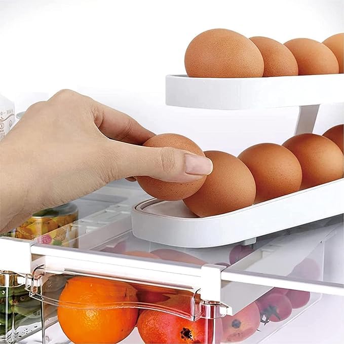 ZENOP Plastic 2Tier Rolling Egg Dispenser 1214 Eggs Egg Tray SpaceSaving And Durable Storage Solution With GravityFed Design Pack Of 1 White Rectangular - Image 4
