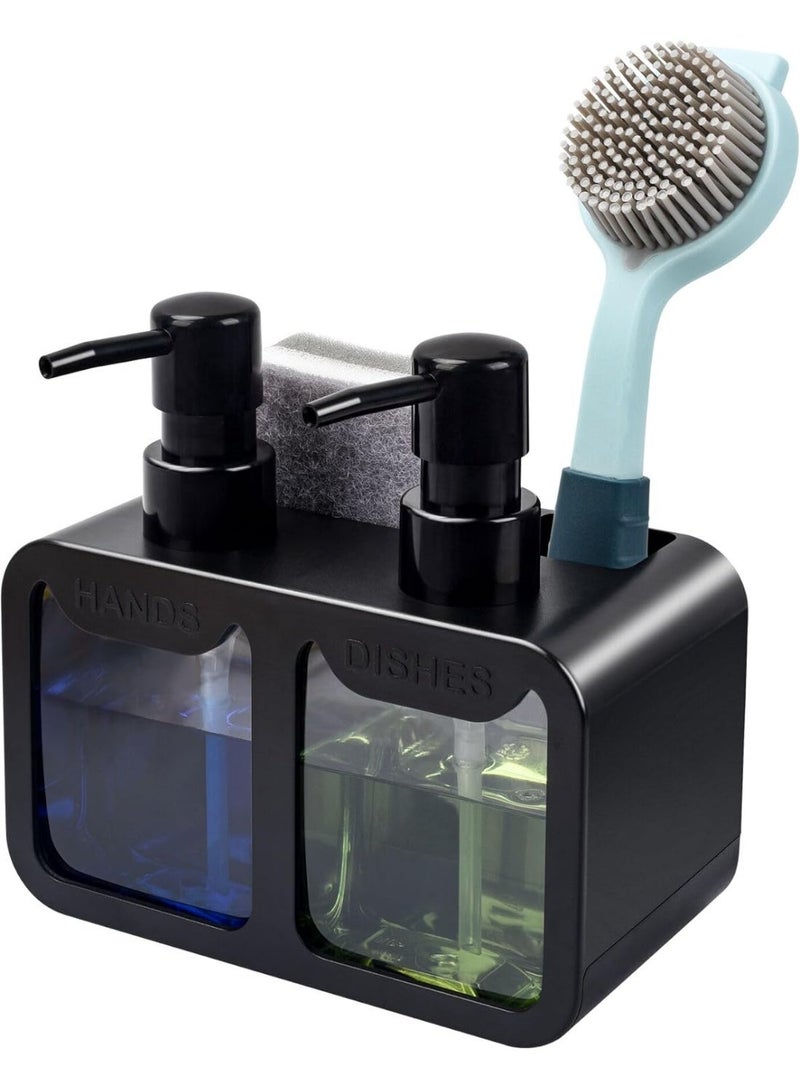 TARZ Kitchen Hand Soap and Dish Soap Dispenser Set, Dual Soap Dispenser with Sponge Caddy and Brush Holder 4-in-1 Organizer for Kitchen Sink Countertop, Useful Kitchen Gadgets - Image 1