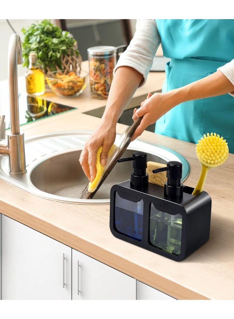 TARZ Kitchen Hand Soap and Dish Soap Dispenser Set, Dual Soap Dispenser with Sponge Caddy and Brush Holder 4-in-1 Organizer for Kitchen Sink Countertop, Useful Kitchen Gadgets - Image 2