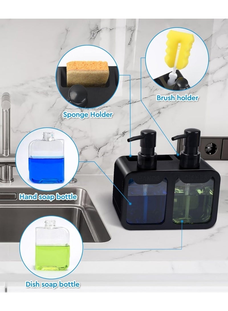 TARZ Kitchen Hand Soap and Dish Soap Dispenser Set, Dual Soap Dispenser with Sponge Caddy and Brush Holder 4-in-1 Organizer for Kitchen Sink Countertop, Useful Kitchen Gadgets - Image 3