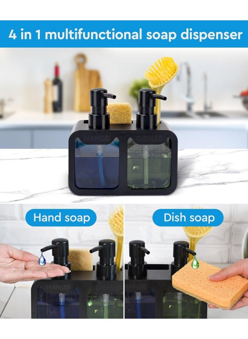 TARZ Kitchen Hand Soap and Dish Soap Dispenser Set, Dual Soap Dispenser with Sponge Caddy and Brush Holder 4-in-1 Organizer for Kitchen Sink Countertop, Useful Kitchen Gadgets - Image 4