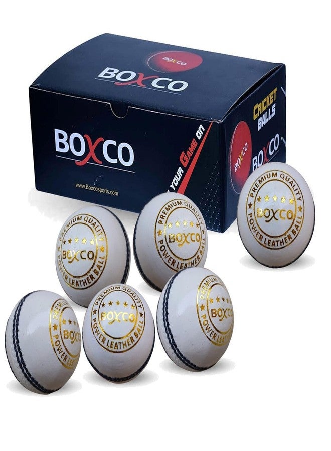 مجموعة كرات الكريكيت الجلدية المخيطة يدويًا من BOXCO باللونين الأحمر والأبيض، عبوة من 6 كرات، قفازات داخلية قطنية مجانية (Power Four Part) - Image 3