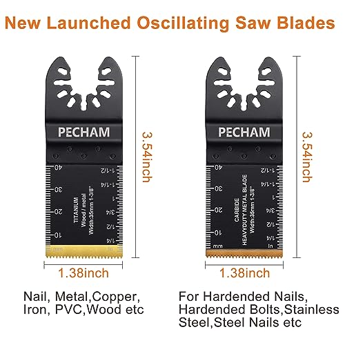 PECHAM 23PCS Titanium & Carbide Multitool Blades Oscillating Tool Saw Blades Heavy Duty for Hard Material, Metal/Steel Nails/Bolts/Screws Fit Most Oscillating Tools - Image 5