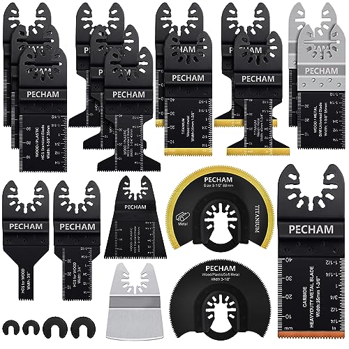 PECHAM 23PCS Titanium & Carbide Multitool Blades Oscillating Tool Saw Blades Heavy Duty for Hard Material, Metal/Steel Nails/Bolts/Screws Fit Most Oscillating Tools - Image 1