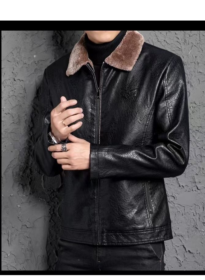 Loquat New Men's Fur One-piece Lapel Leather Jacket  - Image 1