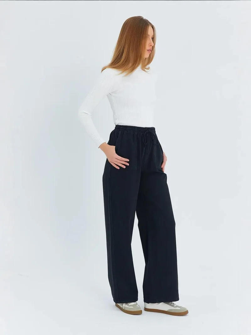 MixRay Mixray Elastic Waist Straight Leg Cotton Pants