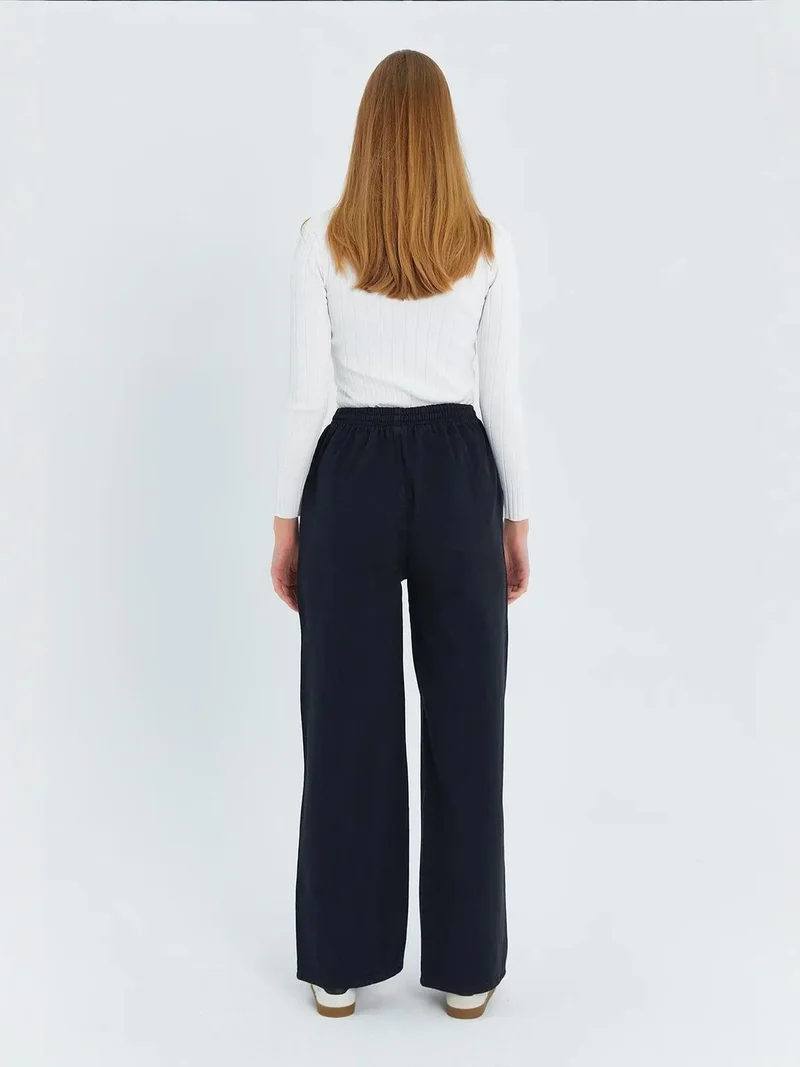 MixRay Black Mixray Elastic Waist Straight Leg Cotton Pants for Women | Best Price UAE