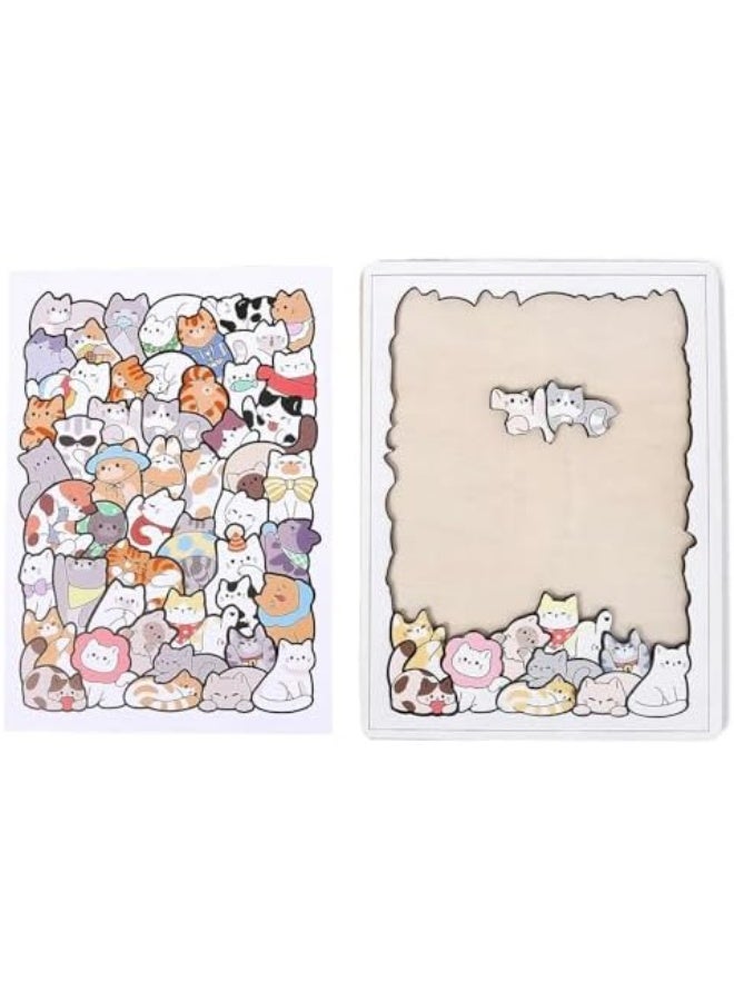 50Pcs Wooden Animal Puzzles, 2026 New Colored Cat Shaped Wooden Jigsaw Puzzle, Unique Animal Shape Wood Puzzle, Creative Gifts for Cats Lovers, Home Decor - Image 1