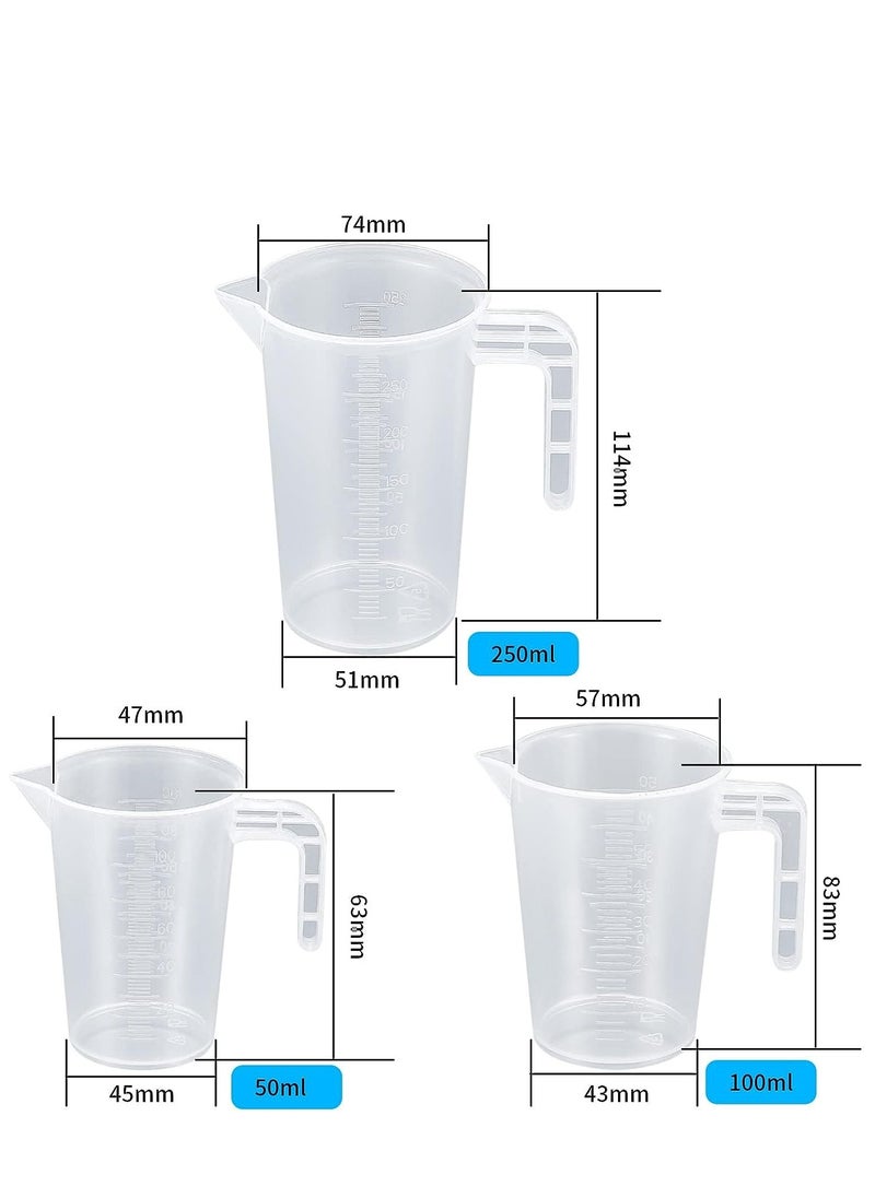 SYOSI - 3 Pcs 50ml/100ml/250ml Measuring Cups, Small Clear Liquid Graduated Beaker Measuring Jugs, Plastic Reusable Transparent Medicine Lab Measure Cups for Baking Lab Kitchen Cooking Measuring Cups - Image 1