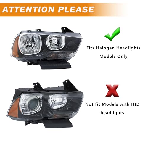 corkiauto Headlights Assembly Compatible with 2011 2012 2013 2014 Dodge Charger Halogen Headlamp NOT HID Model, Black Housing Amber ReflectorAmber Side - Image 3