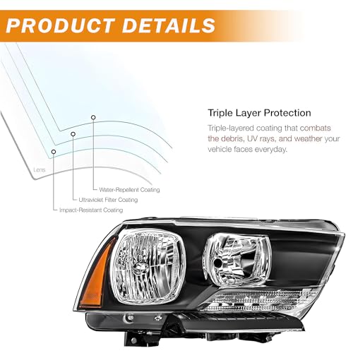 corkiauto Headlights Assembly Compatible with 2011 2012 2013 2014 Dodge Charger Halogen Headlamp NOT HID Model, Black Housing Amber ReflectorAmber Side - Image 5