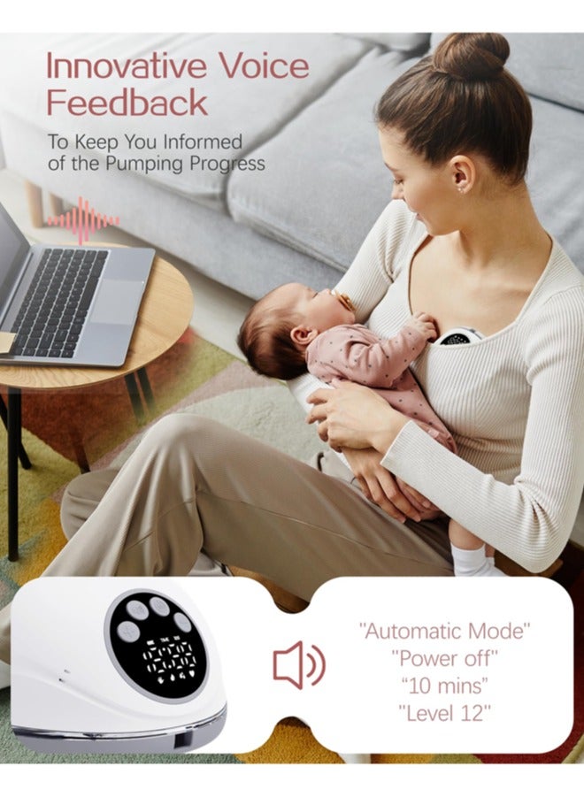 chiteng Heated Electric Breast Pump Hands Free, Wearable Breastfeeding Pump with Voice Reminder & Auto-Stop Function, 4 Modes/ 12 Levels Hospital Grade Suction, 1200mAh Long Battery Life - Image 4