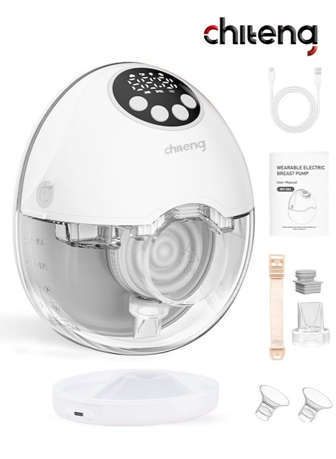 chiteng Heated Electric Breast Pump Hands Free, Wearable Breastfeeding Pump with Voice Reminder & Auto-Stop Function, 4 Modes/ 12 Levels Hospital Grade Suction, 1200mAh Long Battery Life - Image 1