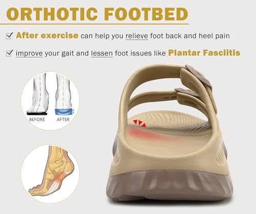 KuaiLu Womens Recovery Sandals Comfortable Plantar Fasciitis Arch Support Ladies Orthotic Sport Slides Open Toe Slip On Thick Athletic Cushion Slippers Summer Pool Beach Sandles Tan Brown Size 9 - Image 4