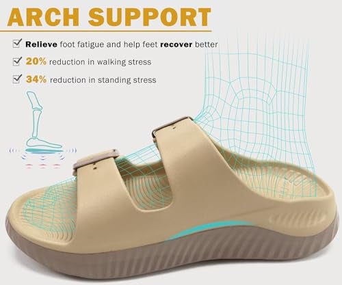 KuaiLu Womens Recovery Sandals Comfortable Plantar Fasciitis Arch Support Ladies Orthotic Sport Slides Open Toe Slip On Thick Athletic Cushion Slippers Summer Pool Beach Sandles Tan Brown Size 9 - Image 3
