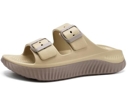 KuaiLu Womens Recovery Sandals Comfortable Plantar Fasciitis Arch Support Ladies Orthotic Sport Slides Open Toe Slip On Thick Athletic Cushion Slippers Summer Pool Beach Sandles Tan Brown Size 9 - Image 1