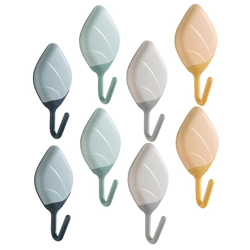 8Pcs Black Adhesive Leaf Wall Hooks Heavy Duty Sticky Key Towel Hangers For Kitchen Bathroom Door - Image 2