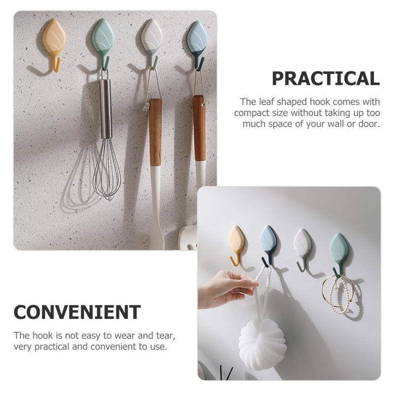 8Pcs Black Adhesive Leaf Wall Hooks Heavy Duty Sticky Key Towel Hangers For Kitchen Bathroom Door - Image 5