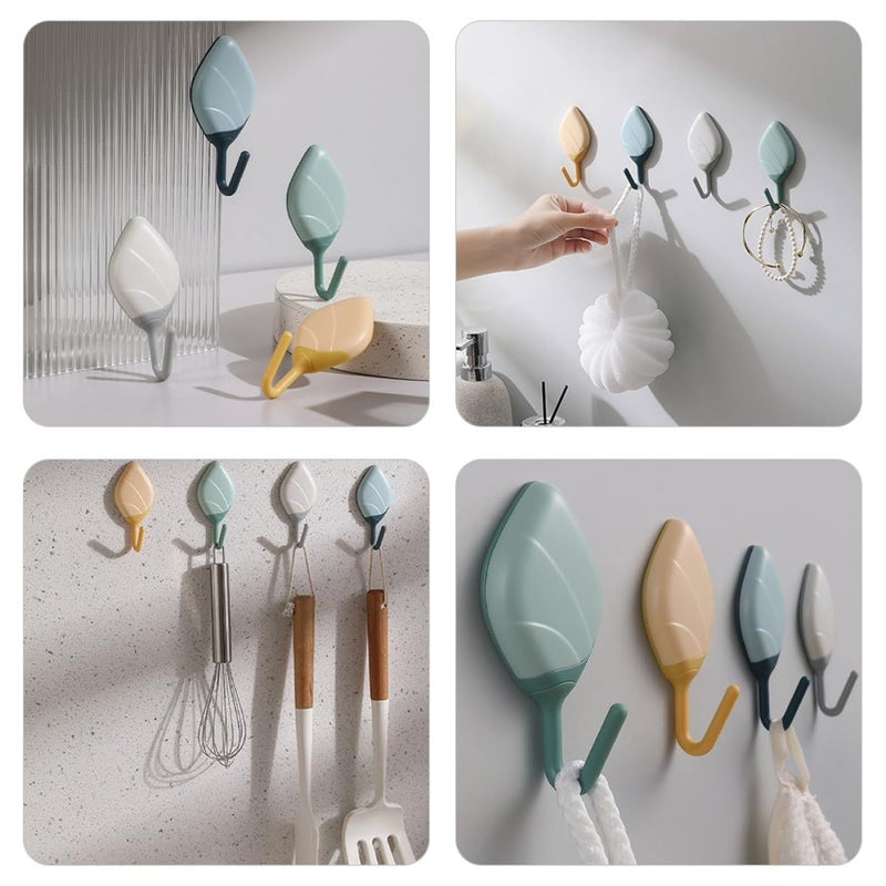 8Pcs Black Adhesive Leaf Wall Hooks Heavy Duty Sticky Key Towel Hangers For Kitchen Bathroom Door - Image 4