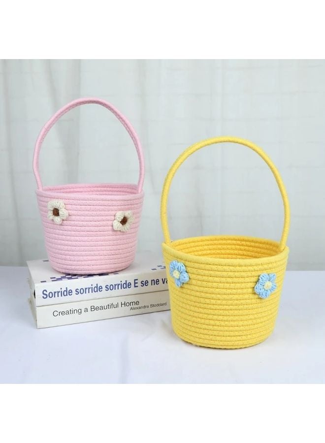 Hand Woven Pink Gift Basket For Weddings And Full Moon Celebrations Candy Holder - Image 1
