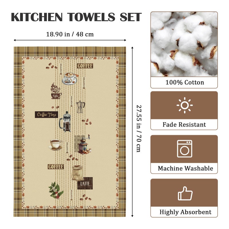Arquiel Coffee Tea Towels, Rustic Vintage Cotton Kitchen Towel 18.9Ã—27.5 inch, Quick Drying Dish Cloth for Party Anniversary Holiday Decoration Housewarming Gifts - Image 4