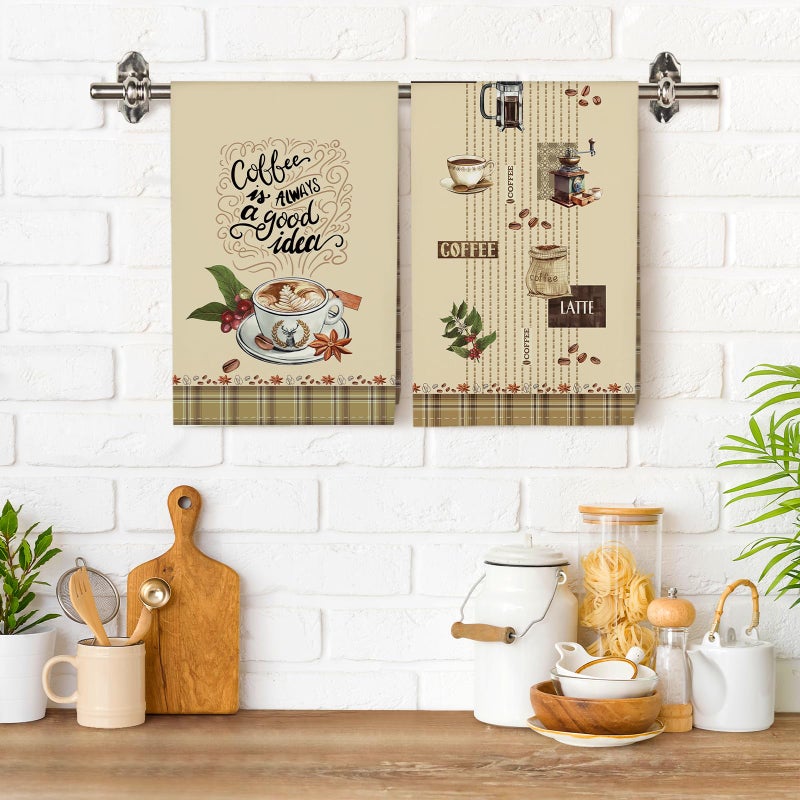 Arquiel Coffee Tea Towels, Rustic Vintage Cotton Kitchen Towel 18.9Ã—27.5 inch, Quick Drying Dish Cloth for Party Anniversary Holiday Decoration Housewarming Gifts - Image 5