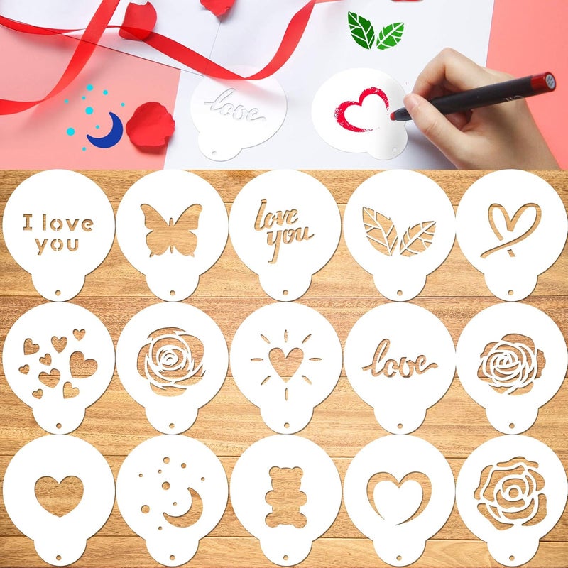 Konsait Coffee Stencil, 15 Pieces Latte Art Stencils for Coffee Decorations, Oatmeal Cupcake Cake Cappuccino Mousse Hot Chocolate Valentines Day - Image 5