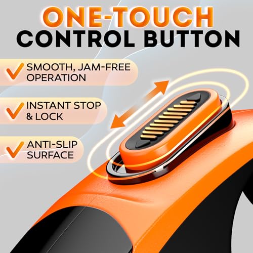 IWOOFI Retractable Dog Leash 18.2 ft – Chew Proof Cable Included – 360° Tangle-Free Design – Heavy Duty Reflective Leash – Soft Anti-Slip Grip Outdoor Daily for Small Medium Dogs up to 50 lbs (Orange) - Image 4