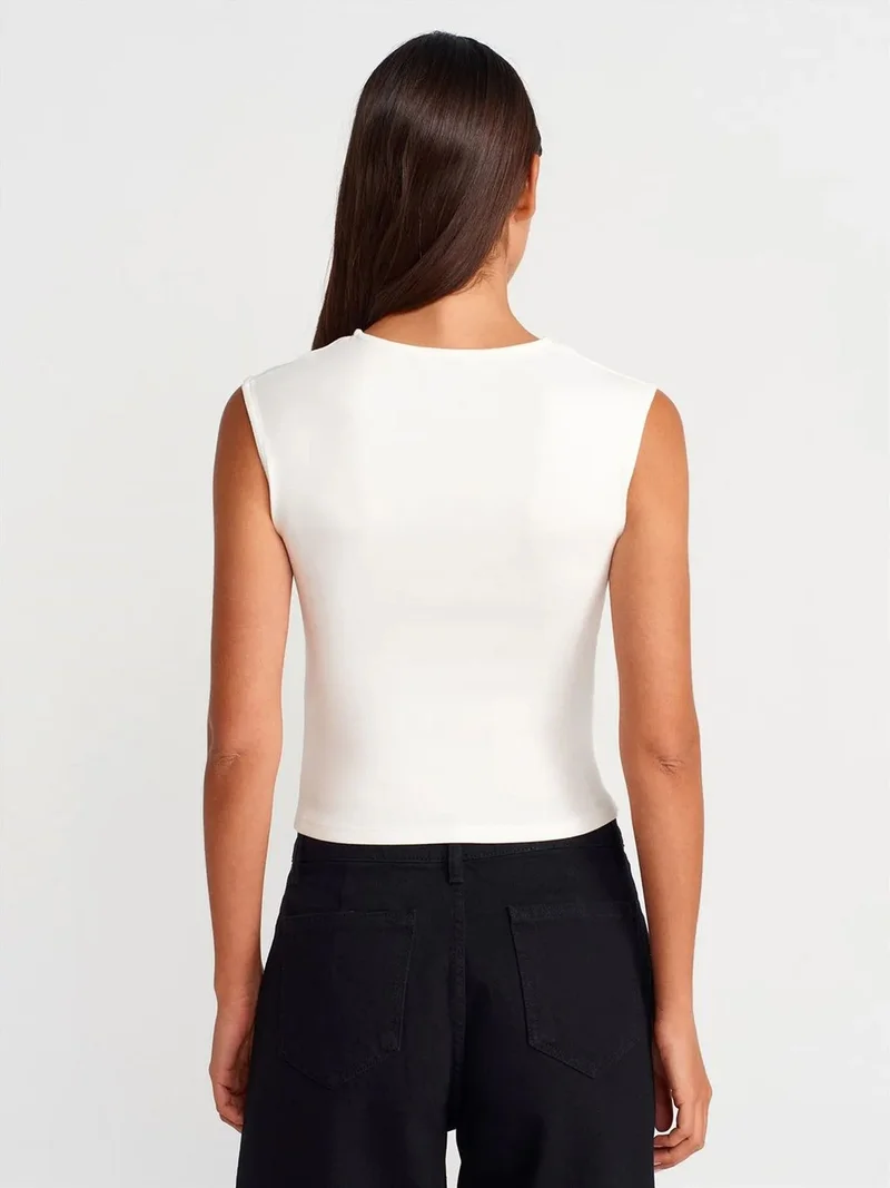 ديلفين Dilvin Women's Ribbed Sleeveless Crew Neck T-Shirt