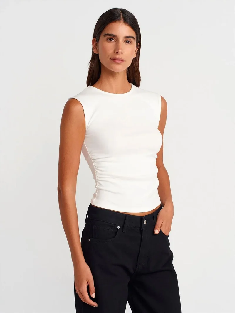 ديلفين Dilvin Women's Ribbed Sleeveless Crew Neck T-Shirt