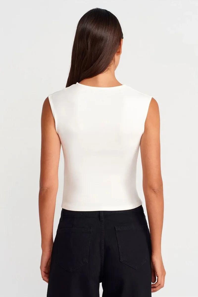 Dilvin White DILVIN Sleeveless Ribbed Crew Neck Slim Fit T-Shirt for Women | Best Price UAE