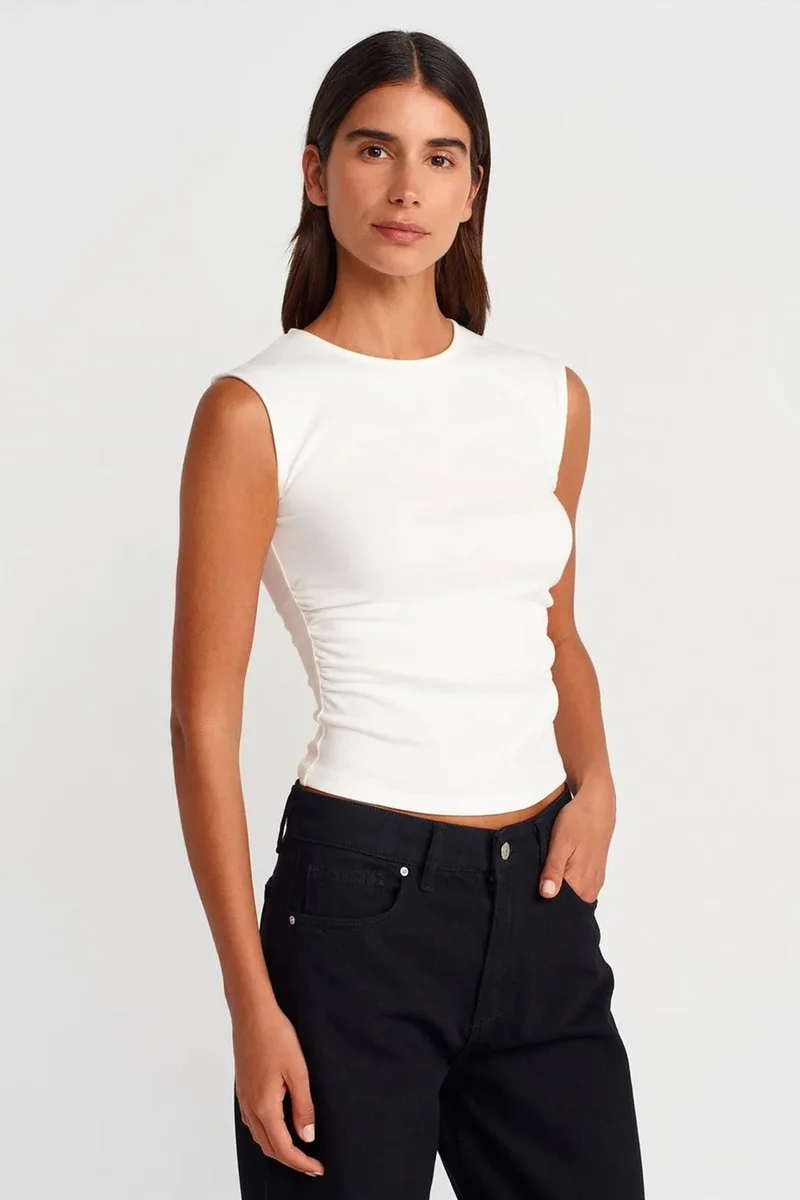 DILVIN Sleeveless Ribbed Crew Neck Slim Fit T-Shirt