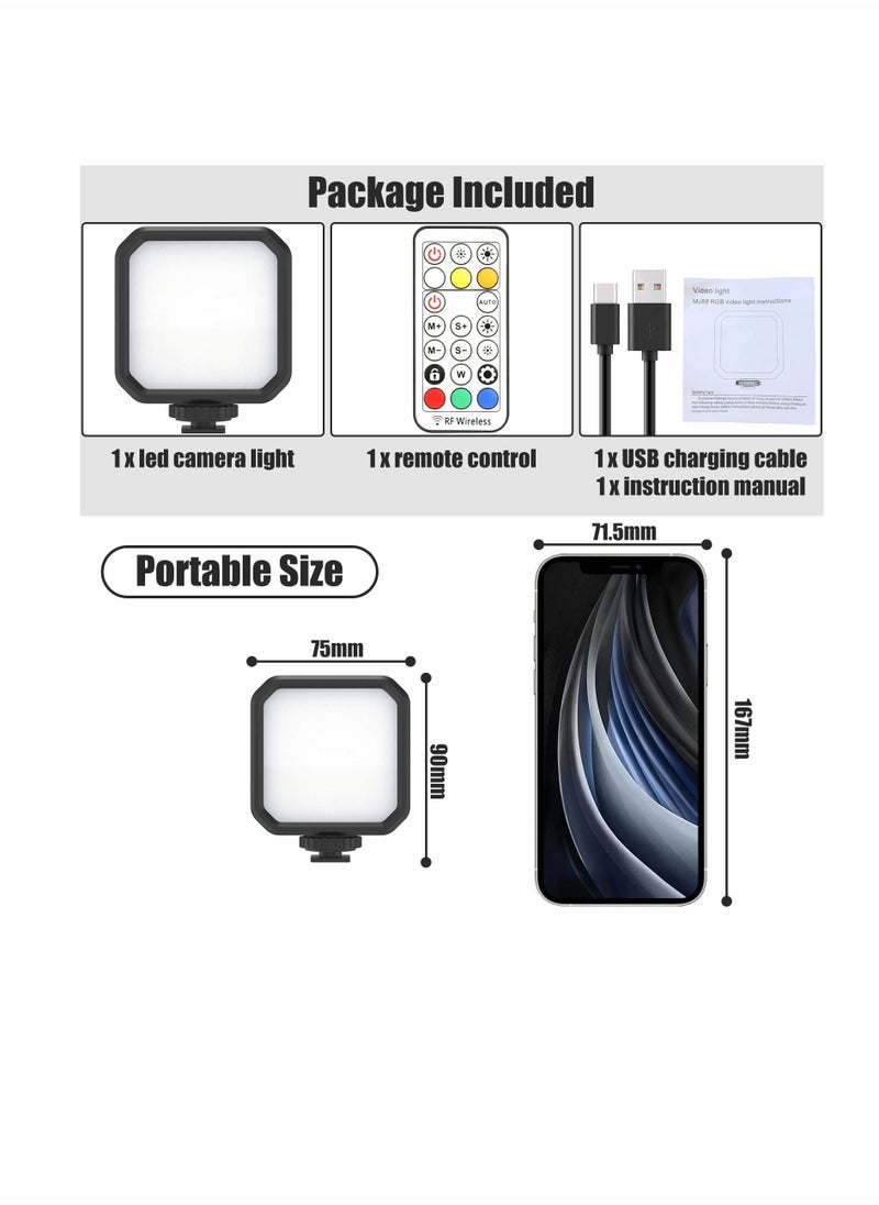 RGB LED Video Light,with Remote Control, 360°Full Color Camera Light with 3 Cold Shoe, 2000mAh Rechargeable Photography Light 3000k-7000K Dimmable Panel Lamp for YouTube/TikTok/Vlog/Photography