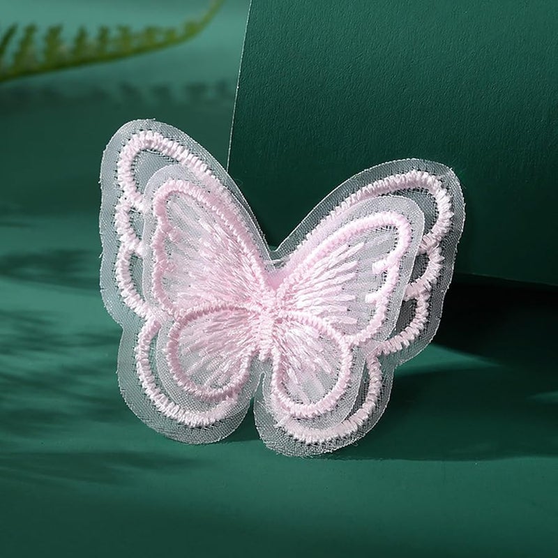 تطبيقات فراشة الأورجانزا البيضاء 10 قطع رقع مطرزة مزدوجة الطبقة لأعمال الخياطة والحرف اليدوية - Image 4