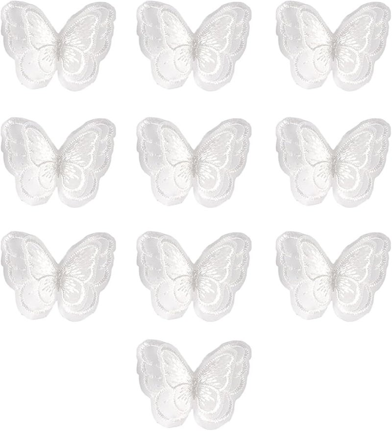 تطبيقات فراشة الأورجانزا البيضاء 10 قطع رقع مطرزة مزدوجة الطبقة لأعمال الخياطة والحرف اليدوية - Image 1