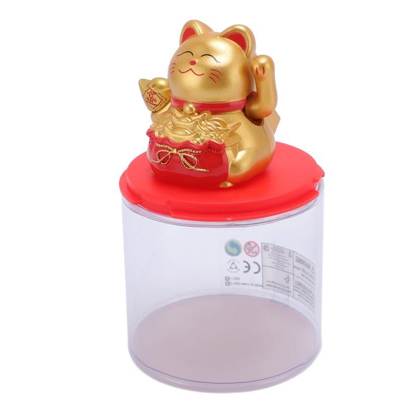 Feng Shui Lucky Cat Solar Powered Waving Maneki Neko Decoration Lucky Cat Statue for Home Shop Car Interior Champagne Color - Image 2