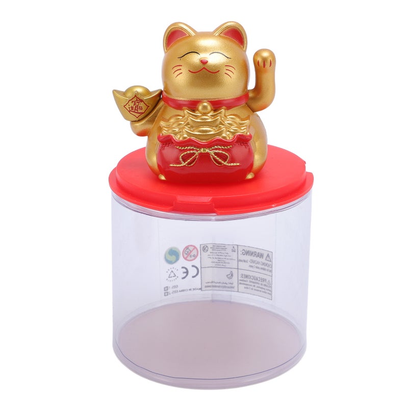 Feng Shui Lucky Cat Solar Powered Waving Maneki Neko Decoration Lucky Cat Statue for Home Shop Car Interior Champagne Color - Image 4