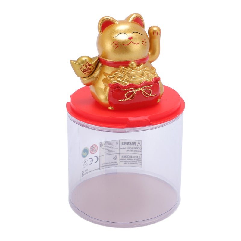 Feng Shui Lucky Cat Solar Powered Waving Maneki Neko Decoration Lucky Cat Statue for Home Shop Car Interior Champagne Color - Image 3
