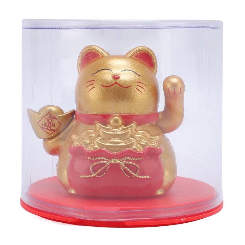 Feng Shui Lucky Cat Solar Powered Waving Maneki Neko Decoration Lucky Cat Statue for Home Shop Car Interior Champagne Color - Image 1