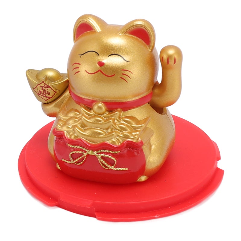 Feng Shui Lucky Cat Solar Powered Waving Maneki Neko Decoration Lucky Cat Statue for Home Shop Car Interior Champagne Color - Image 5